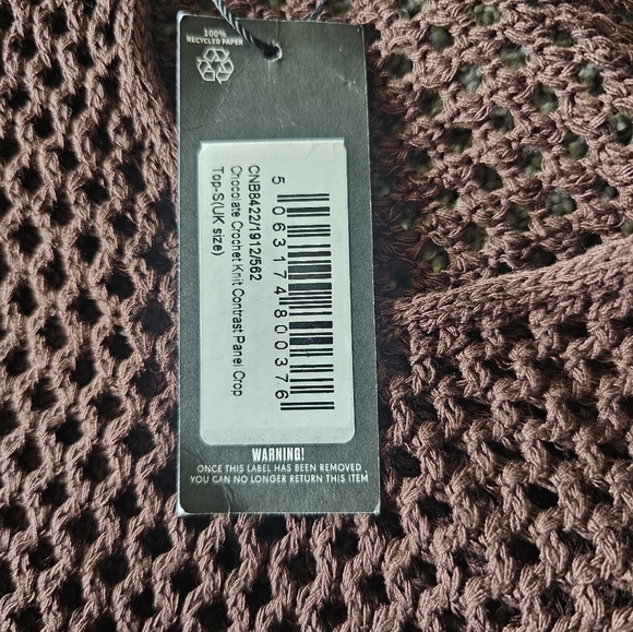 NWT PrettyLittleThing Choclate Crochet Knit Contrast Panel Legging Crop Top S - Picture 11 of 13